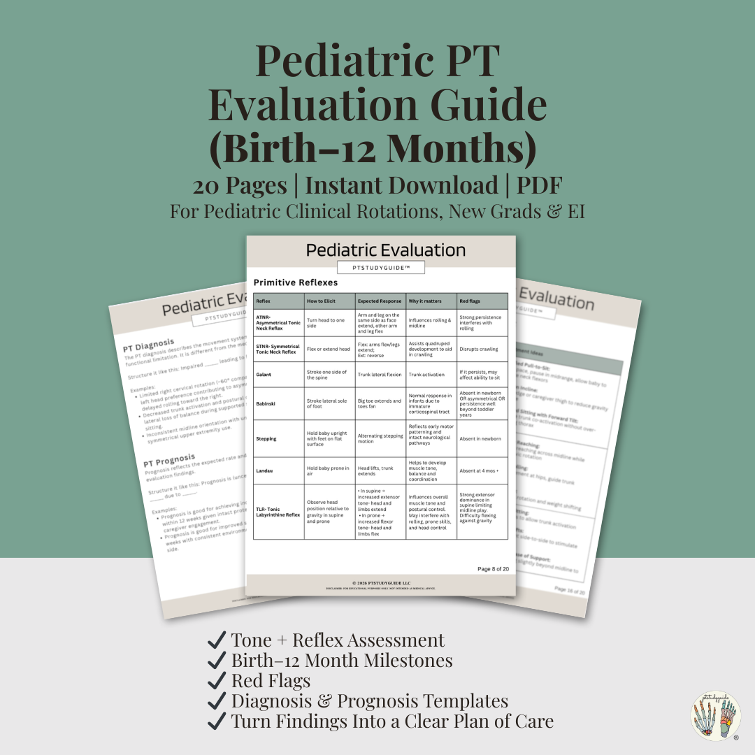 Birth to 12 Months Pediatric Physical Therapy Evaluation Guide | Infant Milestones, Primitive Reflex Chart & Red Flags