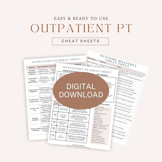 Physical Therapy Cheat Sheets Bundle for PT Students - 7 Pages - Diagnoses, Special Tests, Exercises, Outcome Measures - PDF Download