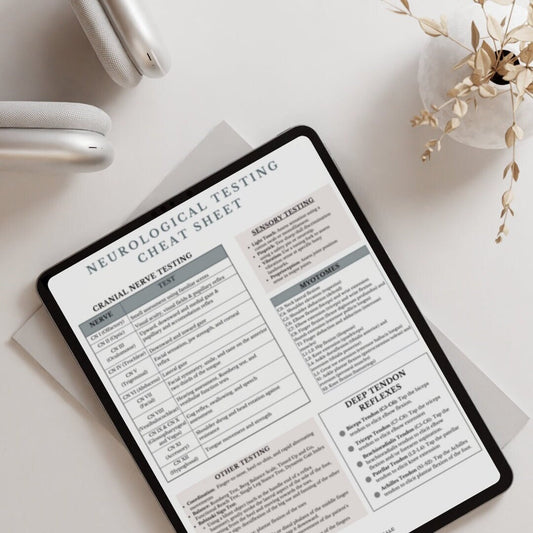 Neurological Exam Cheat Sheet for PT Students - Myotomes, Cranial Nerves, Balance & Sensory Tests - Digital Download/PDF