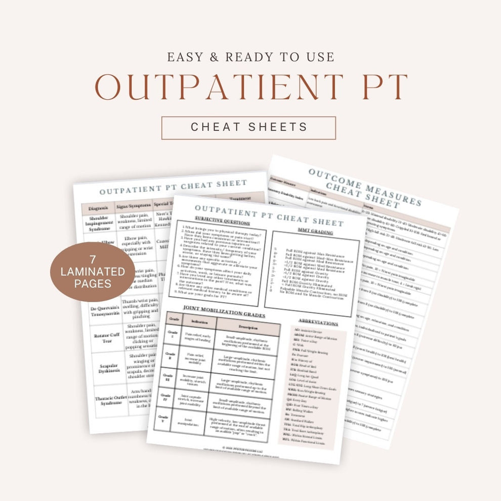 Outpt Pt Script Outpatient PT Cheat Sheet Bundle - (Laminated 8x11 Sheets) – Ptstudyguide