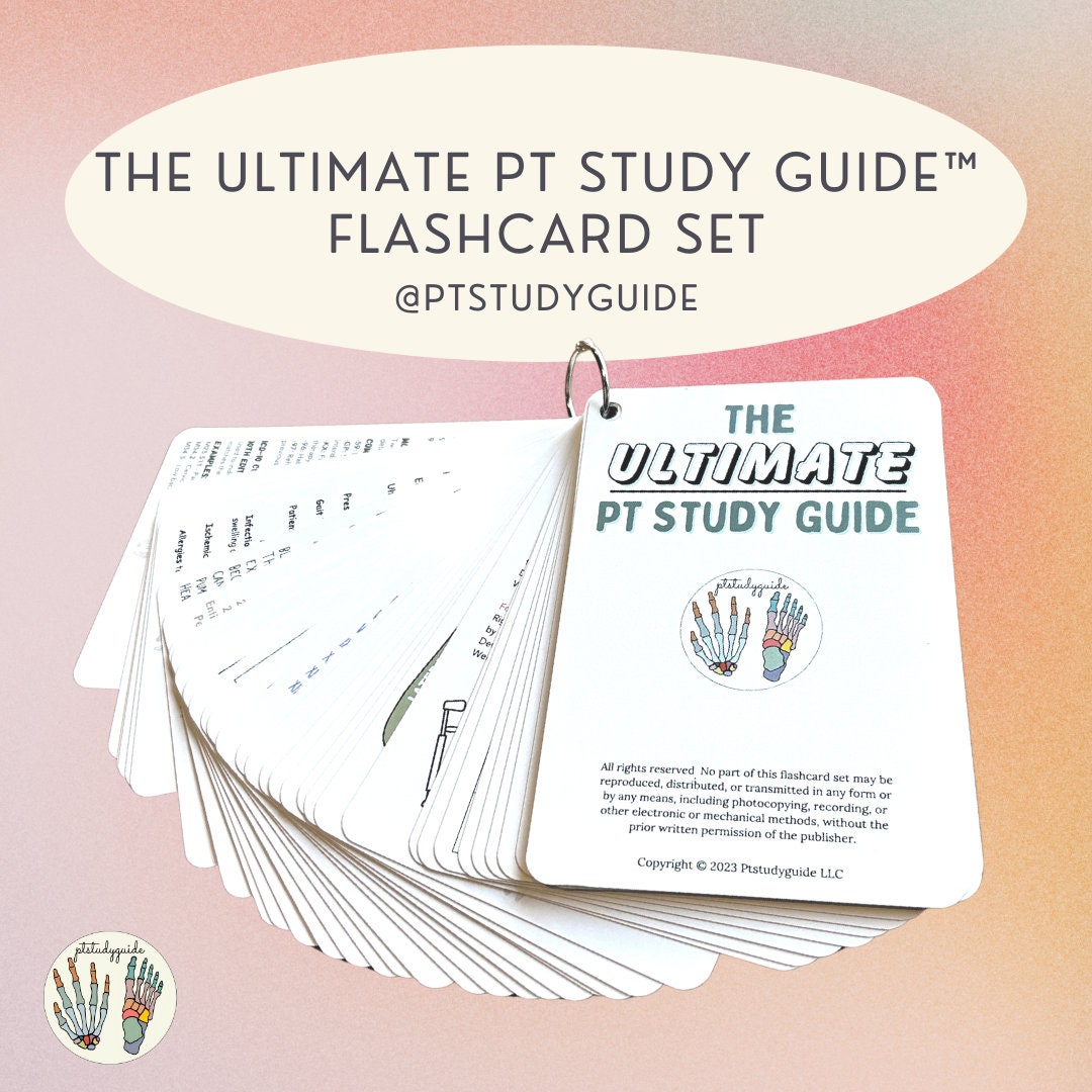 The Ultimate PT Study Guide hard copy set: laminated 4x6 flashcards on a keyring